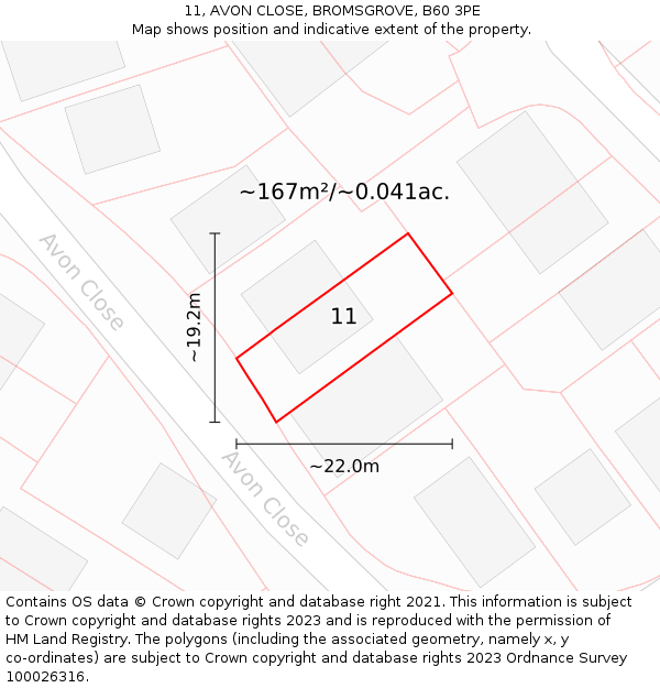 11, AVON CLOSE, BROMSGROVE, B60 3PE: Plot and title map
