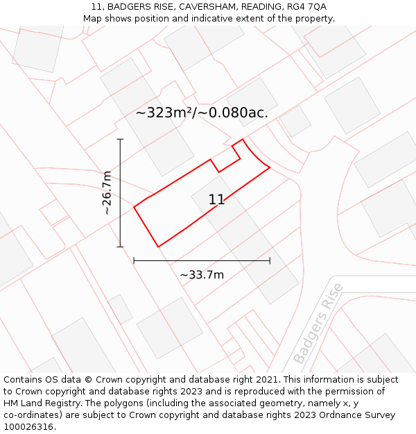 11, BADGERS RISE, CAVERSHAM, READING, RG4 7QA: Plot and title map