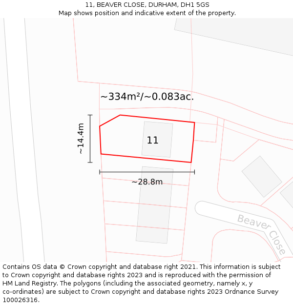 11, BEAVER CLOSE, DURHAM, DH1 5GS: Plot and title map
