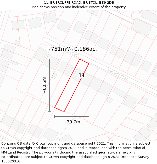 11, BRIERCLIFFE ROAD, BRISTOL, BS9 2DB: Plot and title map