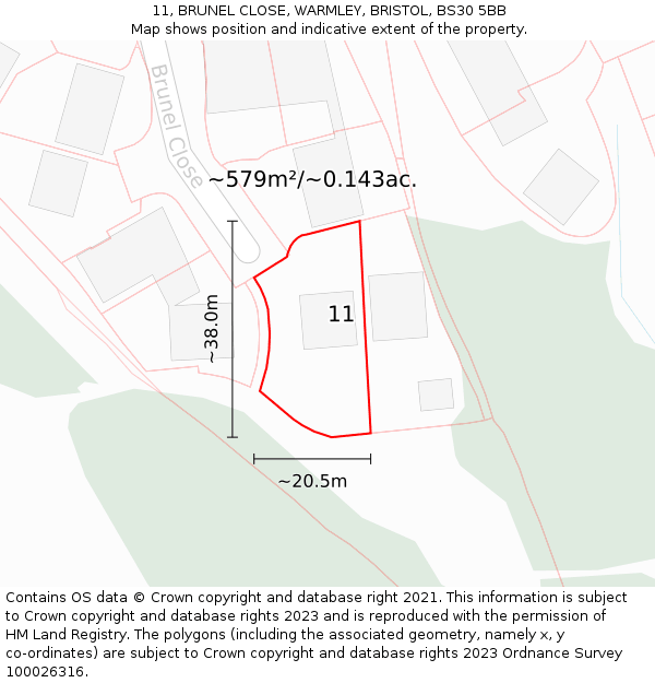 11, BRUNEL CLOSE, WARMLEY, BRISTOL, BS30 5BB: Plot and title map