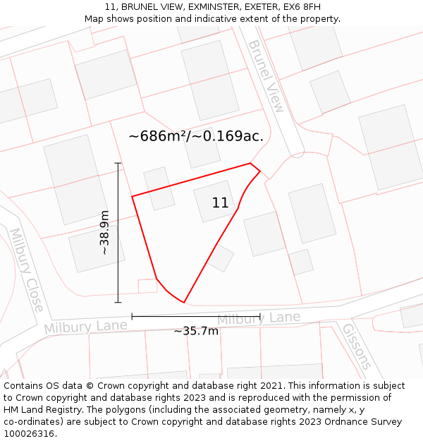 11, BRUNEL VIEW, EXMINSTER, EXETER, EX6 8FH: Plot and title map