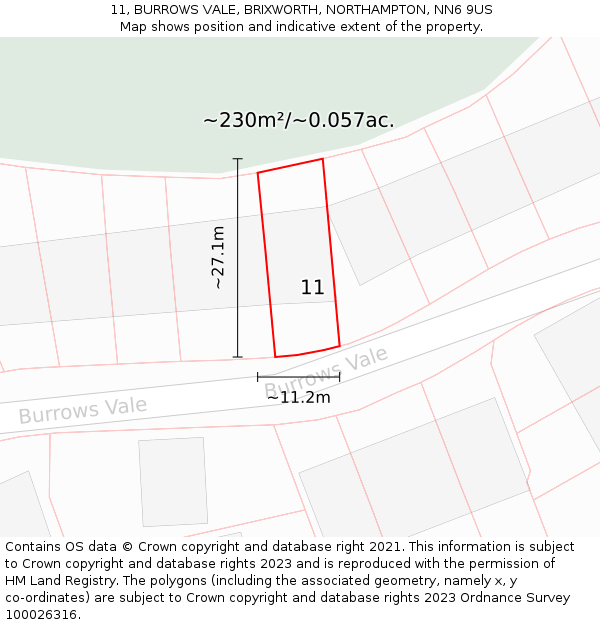 11, BURROWS VALE, BRIXWORTH, NORTHAMPTON, NN6 9US: Plot and title map