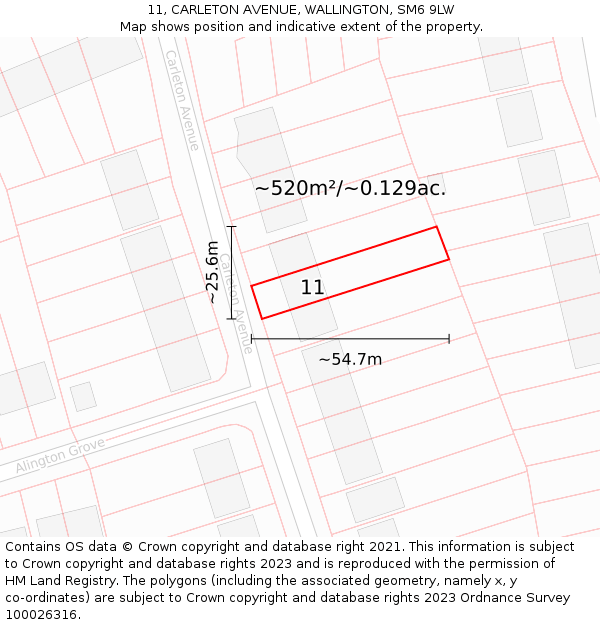 11, CARLETON AVENUE, WALLINGTON, SM6 9LW: Plot and title map