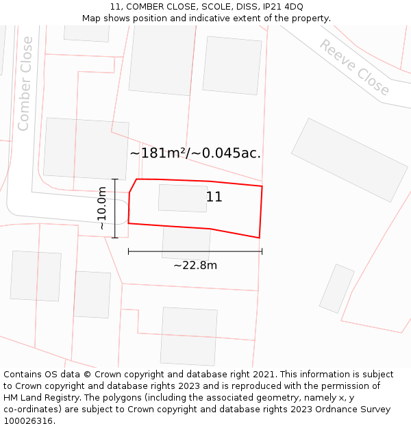 11, COMBER CLOSE, SCOLE, DISS, IP21 4DQ: Plot and title map