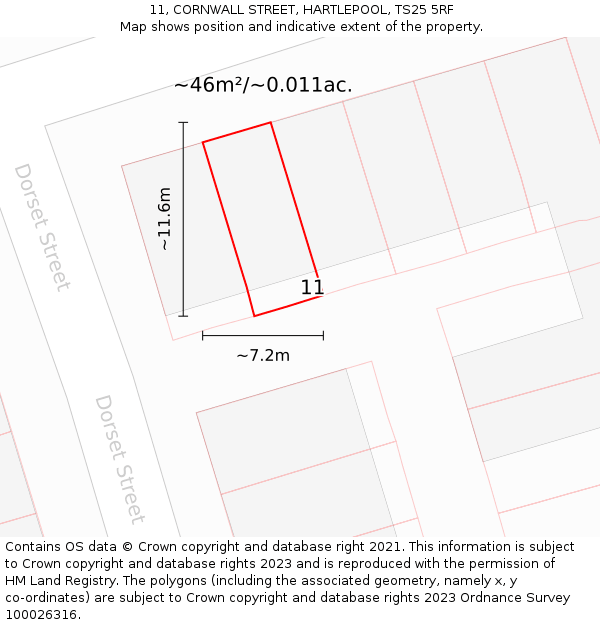 11, CORNWALL STREET, HARTLEPOOL, TS25 5RF: Plot and title map