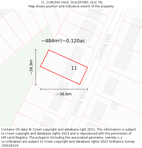 11, CURLING VALE, GUILDFORD, GU2 7PJ: Plot and title map