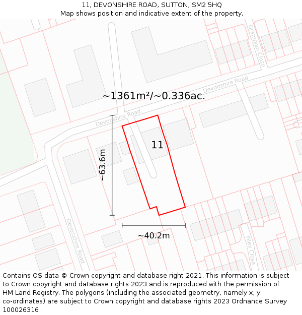 11, DEVONSHIRE ROAD, SUTTON, SM2 5HQ: Plot and title map