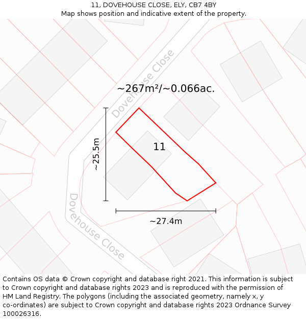 11, DOVEHOUSE CLOSE, ELY, CB7 4BY: Plot and title map