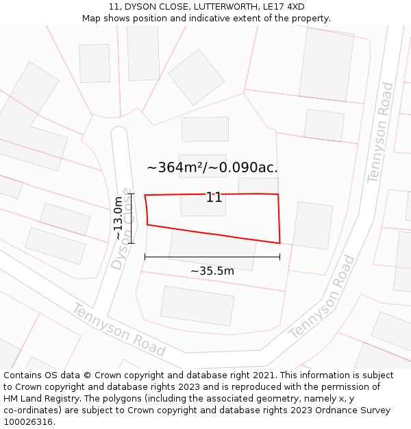 11, DYSON CLOSE, LUTTERWORTH, LE17 4XD: Plot and title map