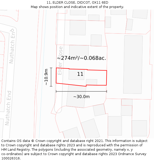 11, ELDER CLOSE, DIDCOT, OX11 6ED: Plot and title map