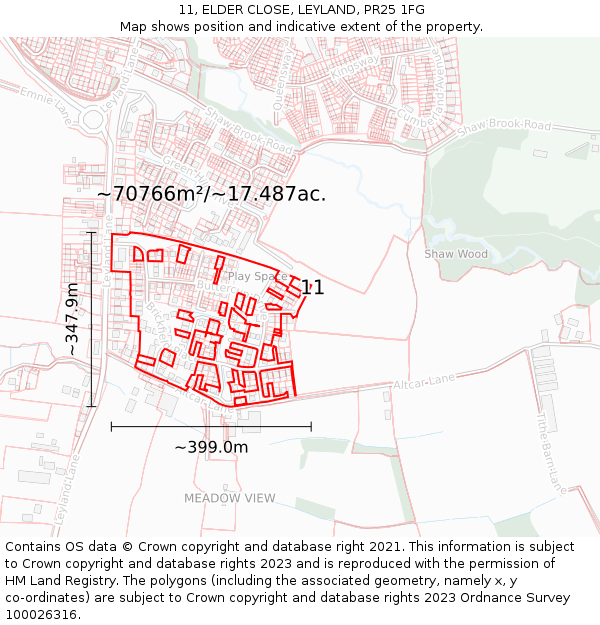 11, ELDER CLOSE, LEYLAND, PR25 1FG: Plot and title map