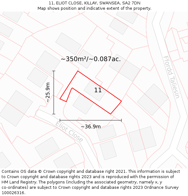 11, ELIOT CLOSE, KILLAY, SWANSEA, SA2 7DN: Plot and title map