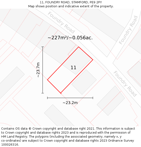 11, FOUNDRY ROAD, STAMFORD, PE9 2PY: Plot and title map