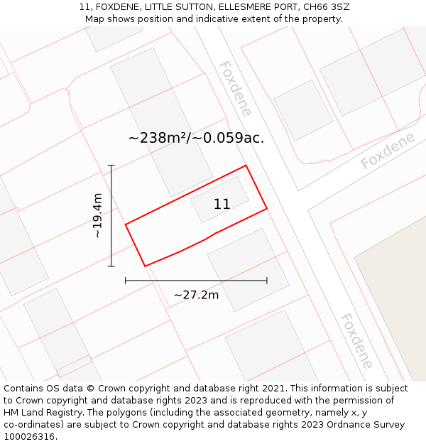 11, FOXDENE, LITTLE SUTTON, ELLESMERE PORT, CH66 3SZ: Plot and title map