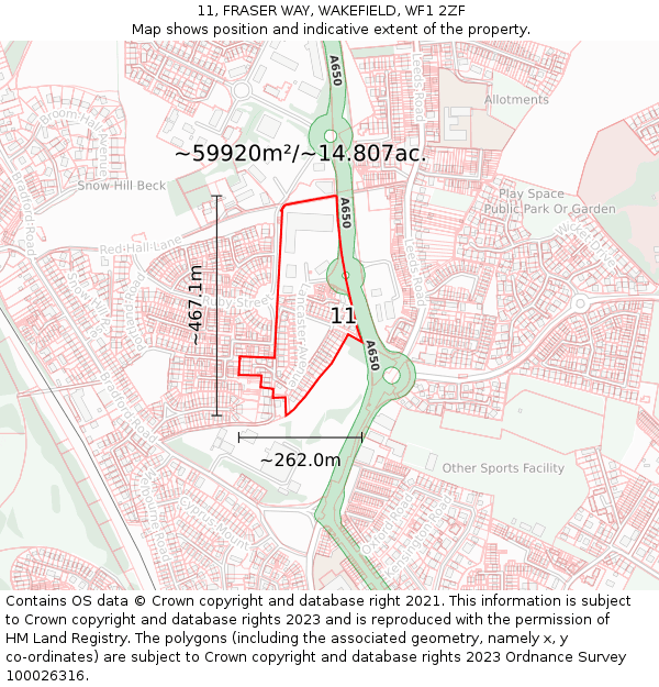 11, FRASER WAY, WAKEFIELD, WF1 2ZF: Plot and title map
