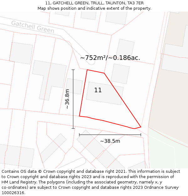 11, GATCHELL GREEN, TRULL, TAUNTON, TA3 7ER: Plot and title map