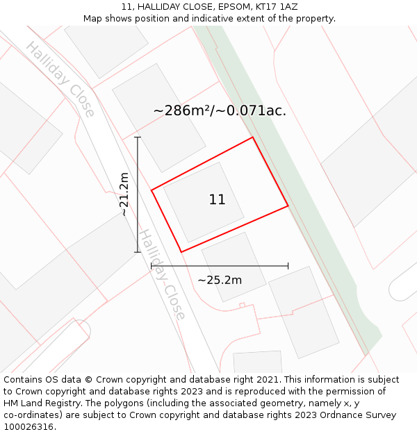 11, HALLIDAY CLOSE, EPSOM, KT17 1AZ: Plot and title map