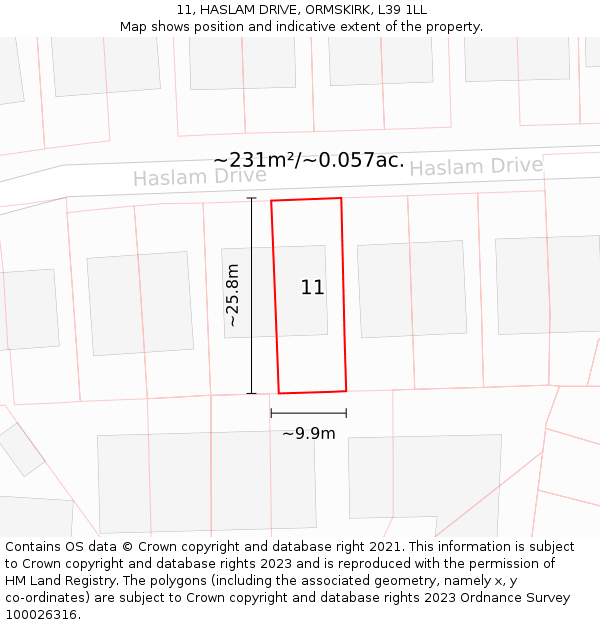 11, HASLAM DRIVE, ORMSKIRK, L39 1LL: Plot and title map