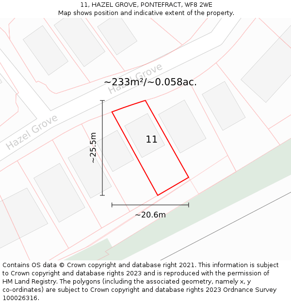 11, HAZEL GROVE, PONTEFRACT, WF8 2WE: Plot and title map