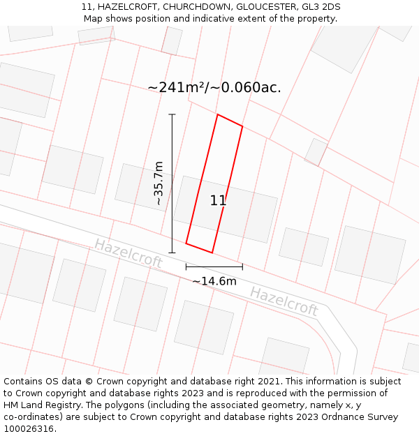 11, HAZELCROFT, CHURCHDOWN, GLOUCESTER, GL3 2DS: Plot and title map