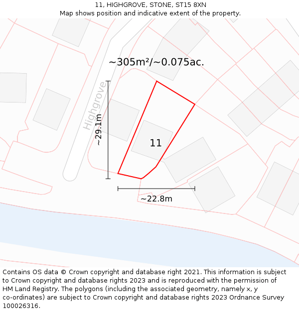 11, HIGHGROVE, STONE, ST15 8XN: Plot and title map