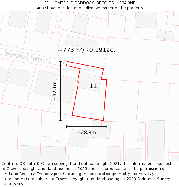 11, HOMEFIELD PADDOCK, BECCLES, NR34 9NE: Plot and title map