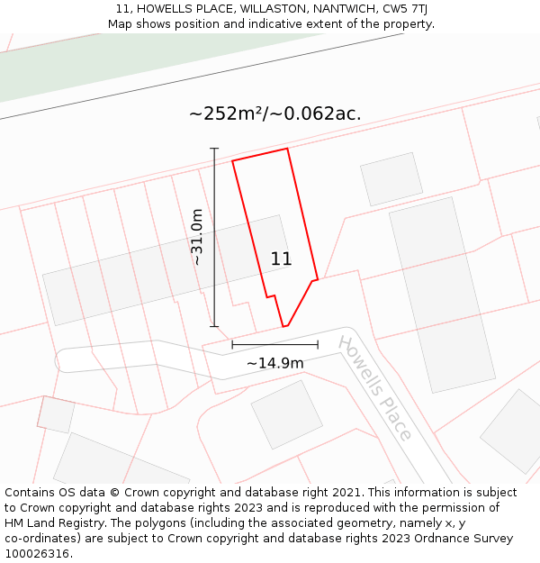 11, HOWELLS PLACE, WILLASTON, NANTWICH, CW5 7TJ: Plot and title map