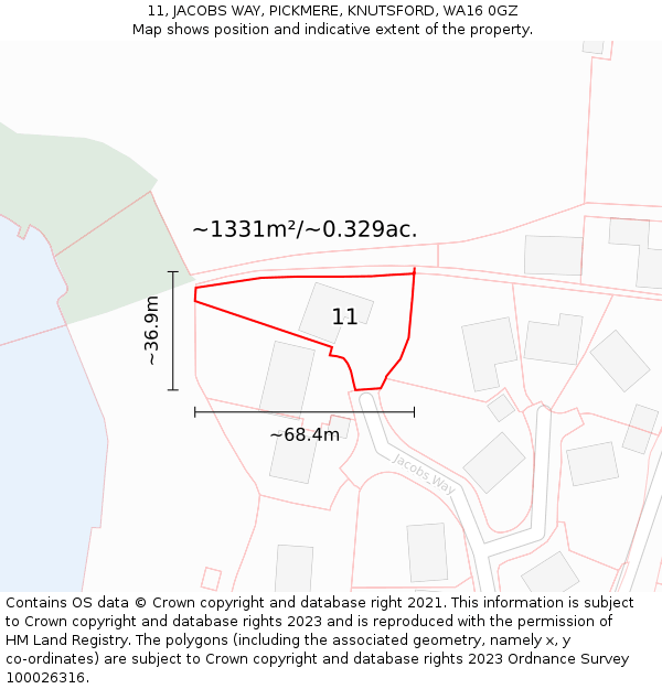 11, JACOBS WAY, PICKMERE, KNUTSFORD, WA16 0GZ: Plot and title map