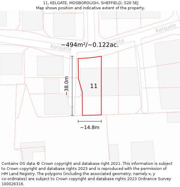 11, KELGATE, MOSBOROUGH, SHEFFIELD, S20 5EJ: Plot and title map