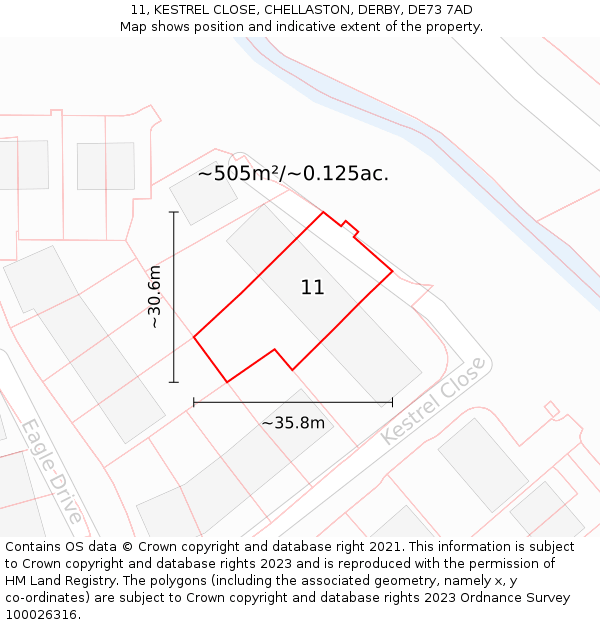 11, KESTREL CLOSE, CHELLASTON, DERBY, DE73 7AD: Plot and title map