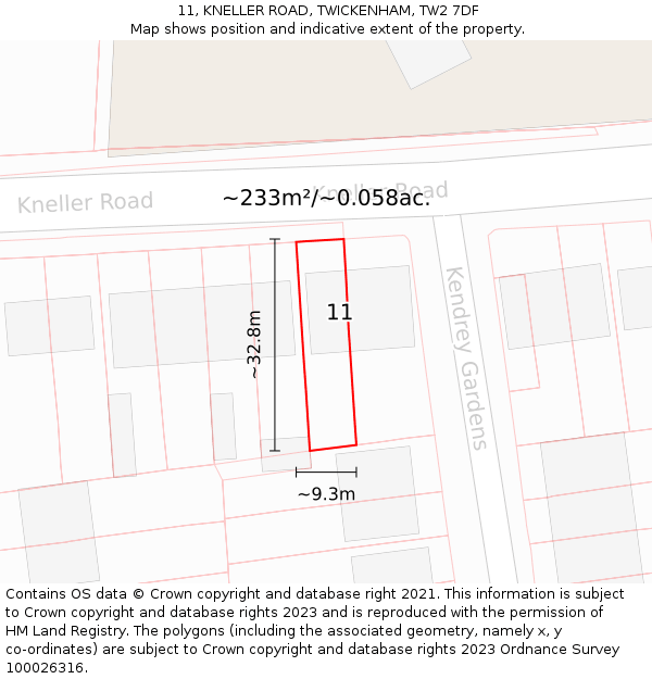 11, KNELLER ROAD, TWICKENHAM, TW2 7DF: Plot and title map
