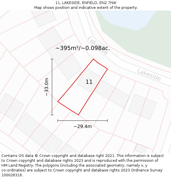 11, LAKESIDE, ENFIELD, EN2 7NW: Plot and title map