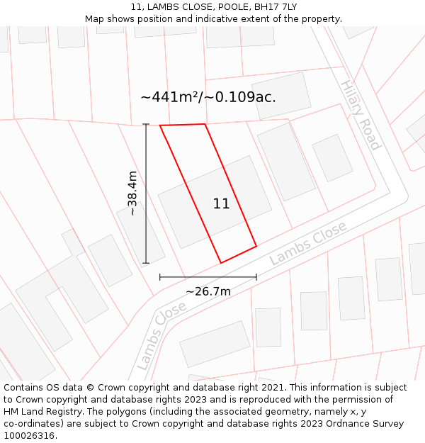 11, LAMBS CLOSE, POOLE, BH17 7LY: Plot and title map