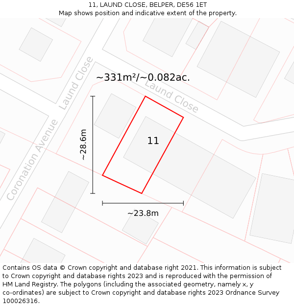 11, LAUND CLOSE, BELPER, DE56 1ET: Plot and title map