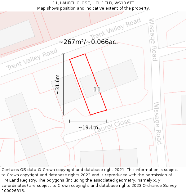 11, LAUREL CLOSE, LICHFIELD, WS13 6TT: Plot and title map