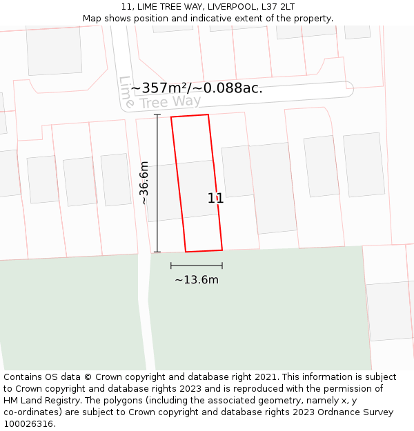 11, LIME TREE WAY, LIVERPOOL, L37 2LT: Plot and title map