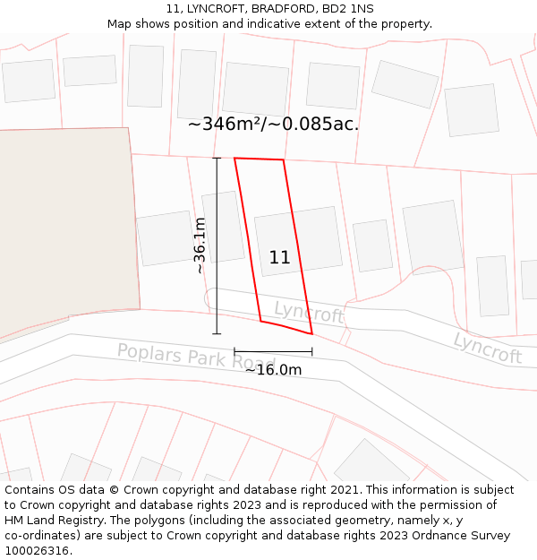 11, LYNCROFT, BRADFORD, BD2 1NS: Plot and title map