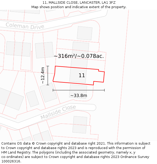 11, MALLSIDE CLOSE, LANCASTER, LA1 3FZ: Plot and title map