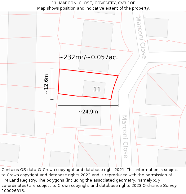 11, MARCONI CLOSE, COVENTRY, CV3 1QE: Plot and title map