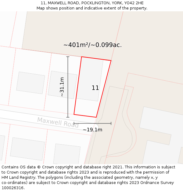 11, MAXWELL ROAD, POCKLINGTON, YORK, YO42 2HE: Plot and title map