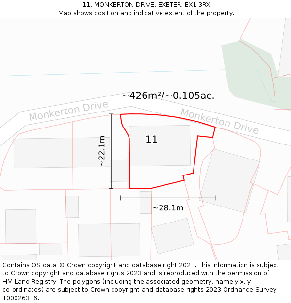 11, MONKERTON DRIVE, EXETER, EX1 3RX: Plot and title map