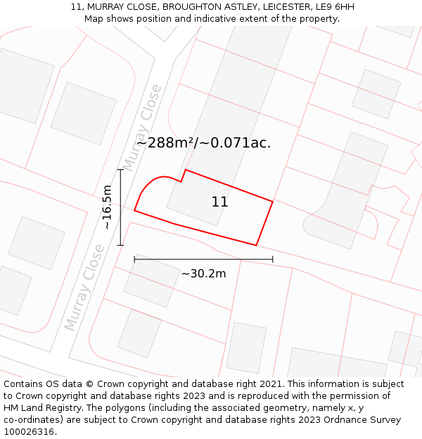 11, MURRAY CLOSE, BROUGHTON ASTLEY, LEICESTER, LE9 6HH: Plot and title map