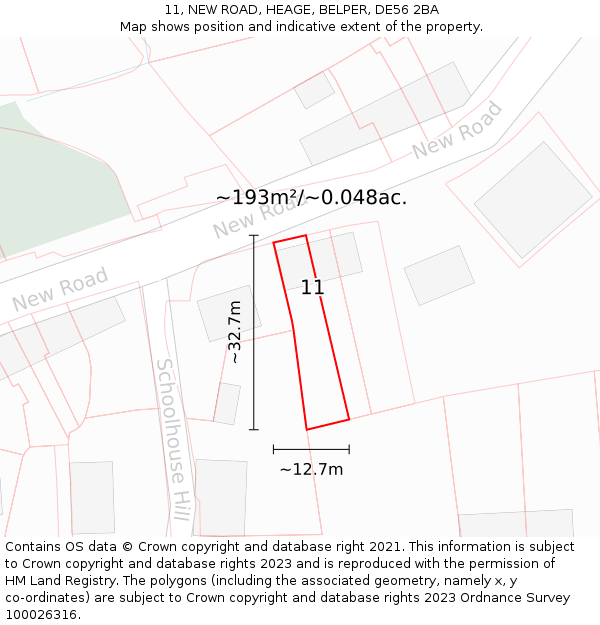 11, NEW ROAD, HEAGE, BELPER, DE56 2BA: Plot and title map