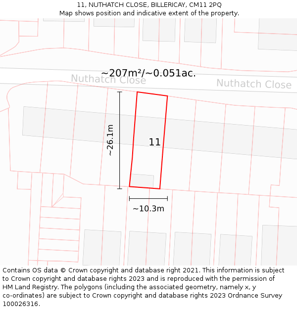 11, NUTHATCH CLOSE, BILLERICAY, CM11 2PQ: Plot and title map