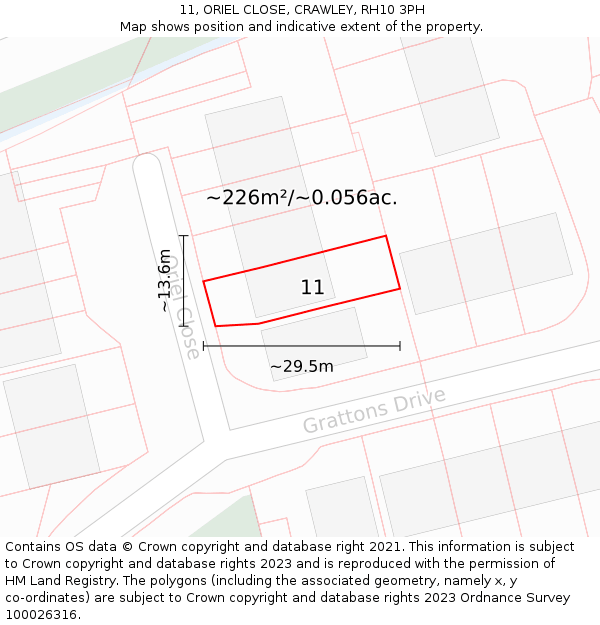 11, ORIEL CLOSE, CRAWLEY, RH10 3PH: Plot and title map