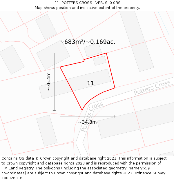 11, POTTERS CROSS, IVER, SL0 0BS: Plot and title map