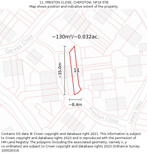 11, PRESTON CLOSE, CHEPSTOW, NP16 5TB: Plot and title map
