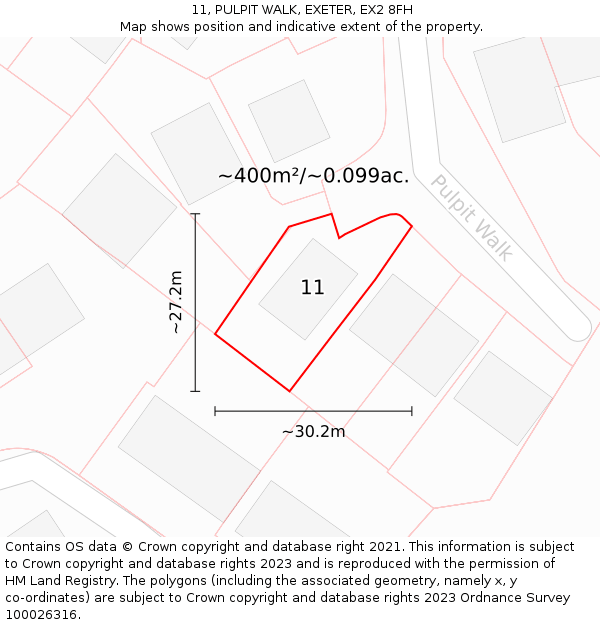 11, PULPIT WALK, EXETER, EX2 8FH: Plot and title map