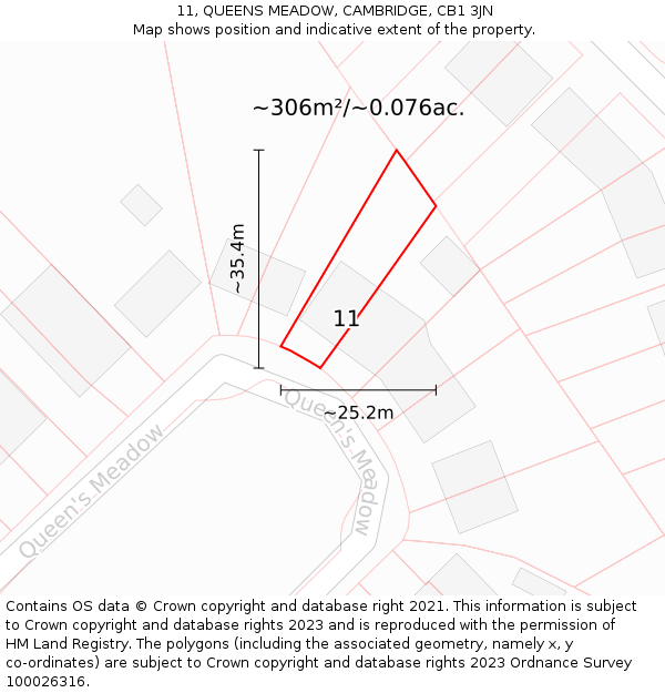 11, QUEENS MEADOW, CAMBRIDGE, CB1 3JN: Plot and title map